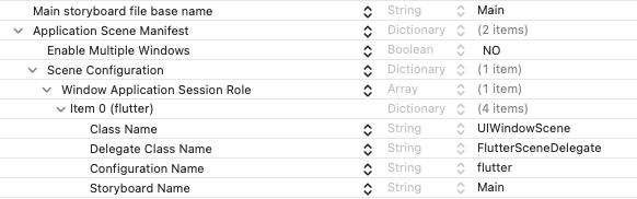 Xcode plist editor for UISceneDelegate