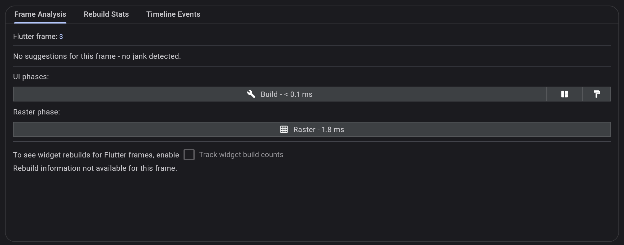 Screenshot of the frame analysis tab