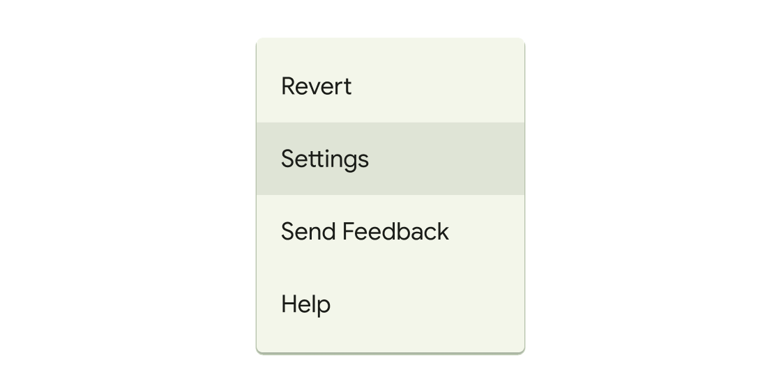 選單 Material 小部件的渲染示例。