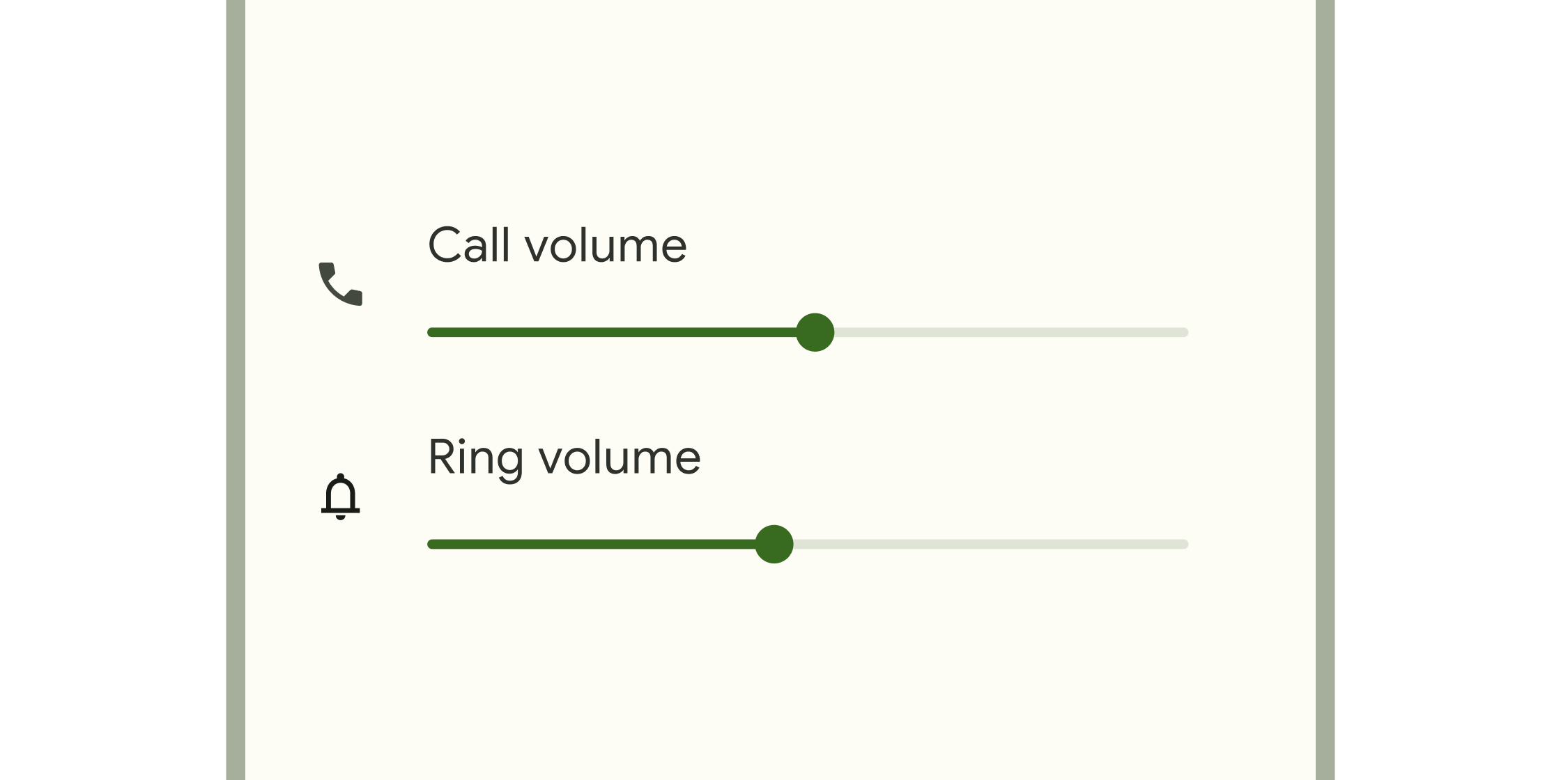 Slider Material 小部件的渲染示例。
