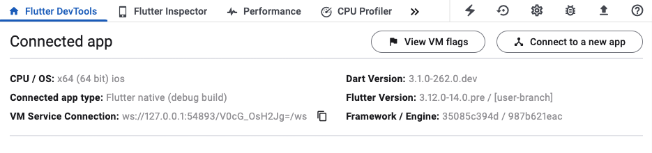 DevTools home screen home screen